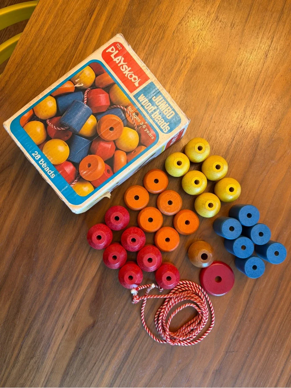 Playskool Jumbo Wooden Lacing Beads - Red, Orange, Yellow, Blue